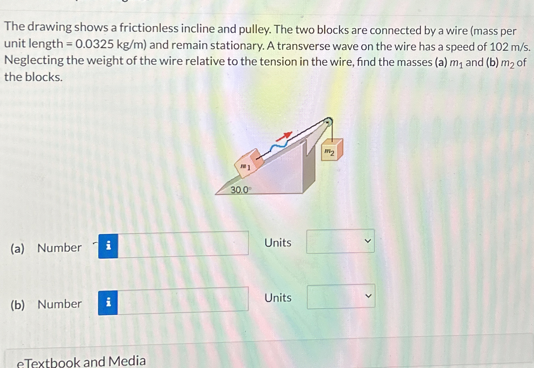 The drawing shows a frictionless incline and