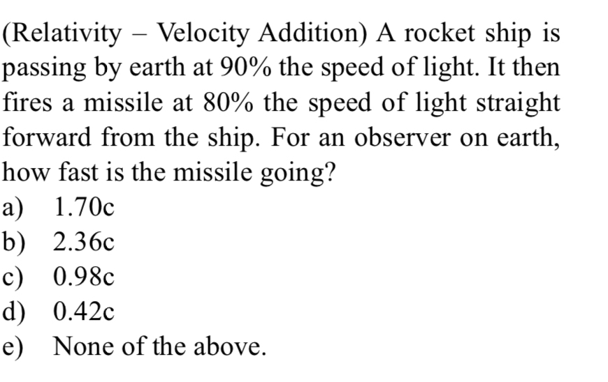( Relativity - Velocity Addition ) A rocket ship