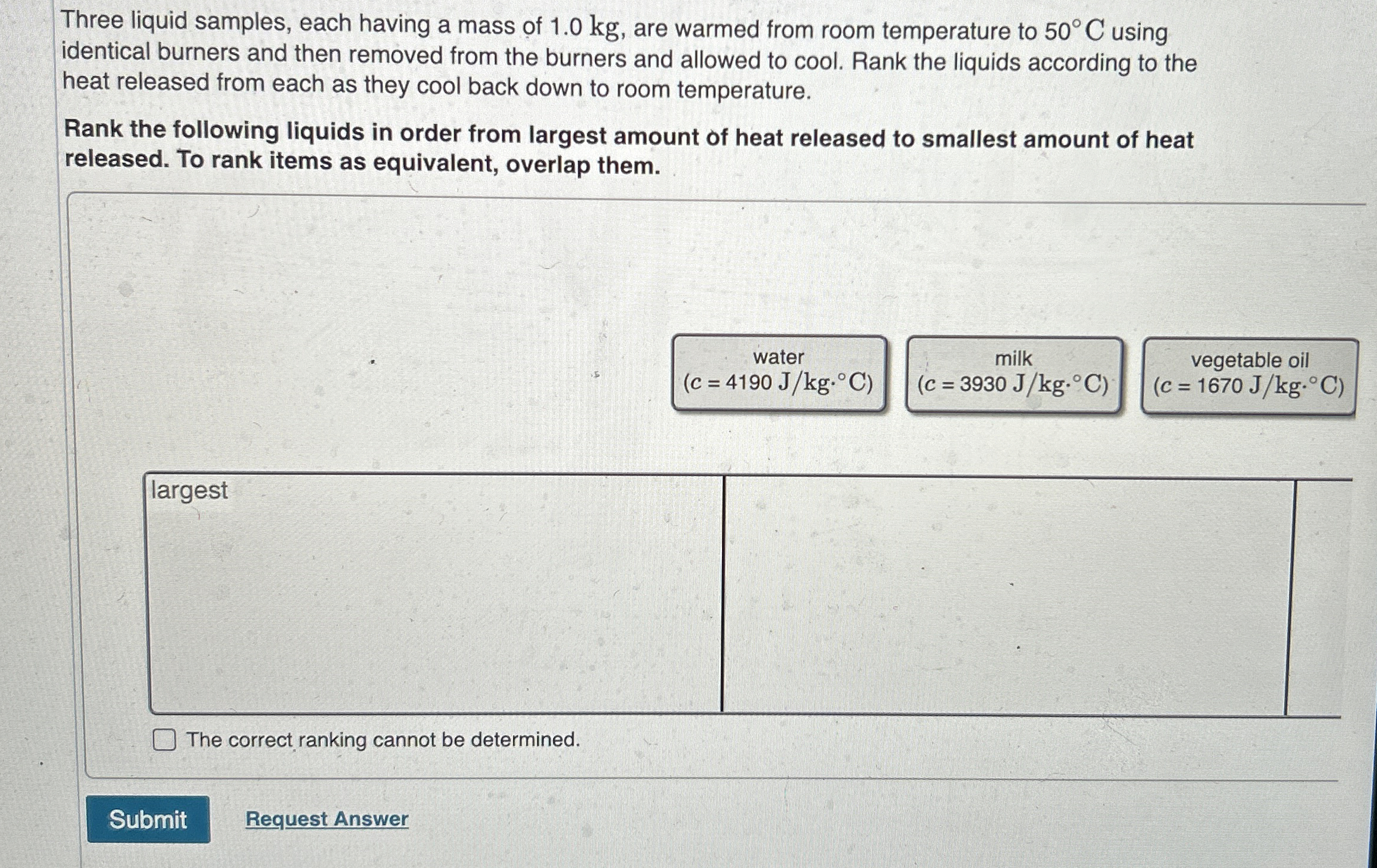 Three liquid samples, each having a mass of 1 . 0