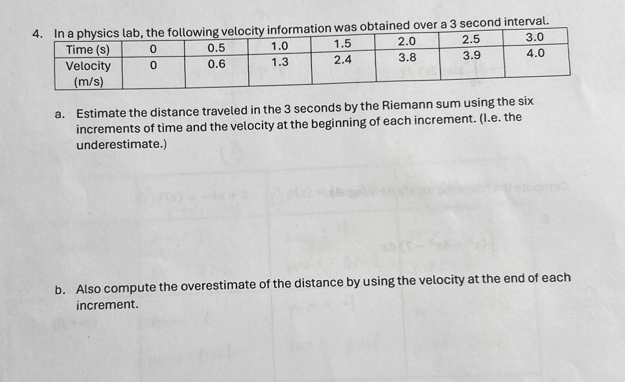 In a physics lab, the following velocity