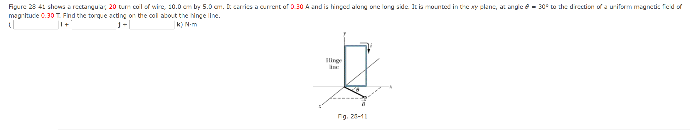 magnitude 0 . 3 0 T . Find the torque acting on