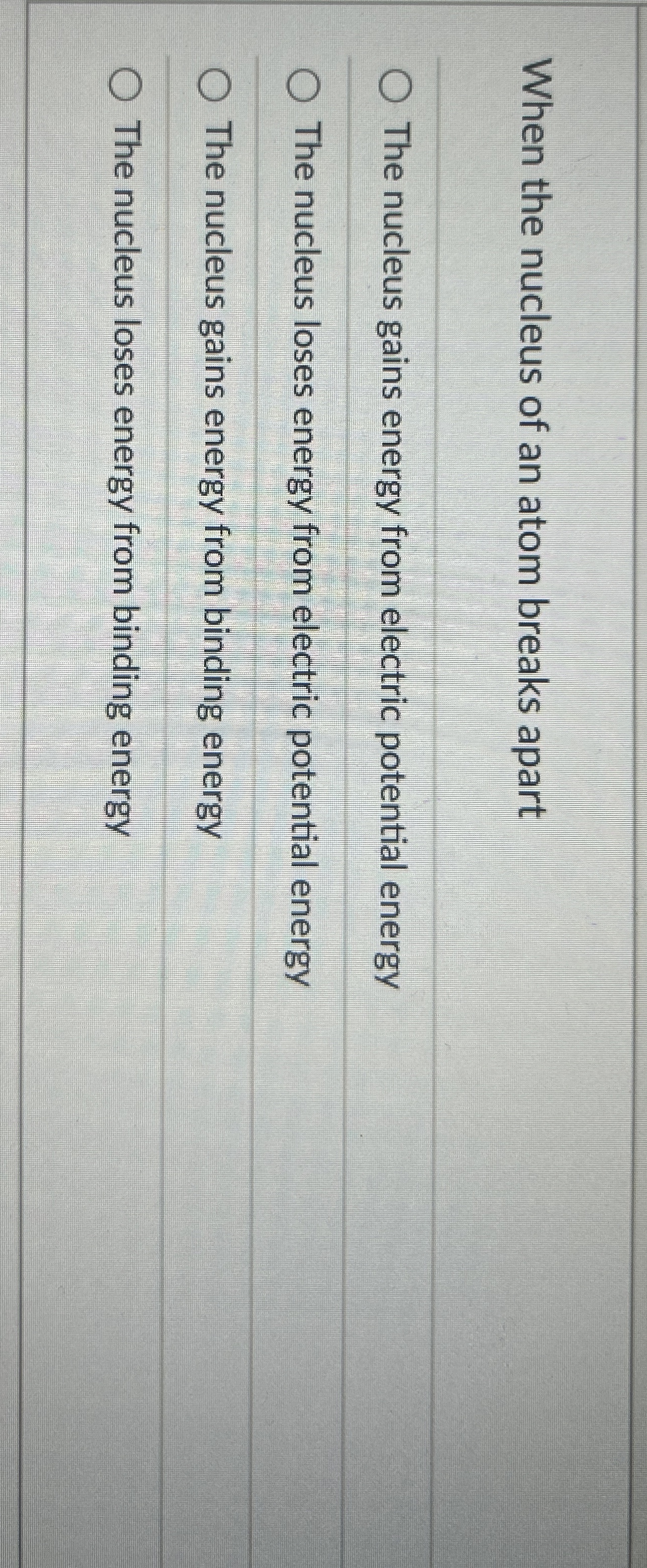 When the nucleus of an atom breaks apart The