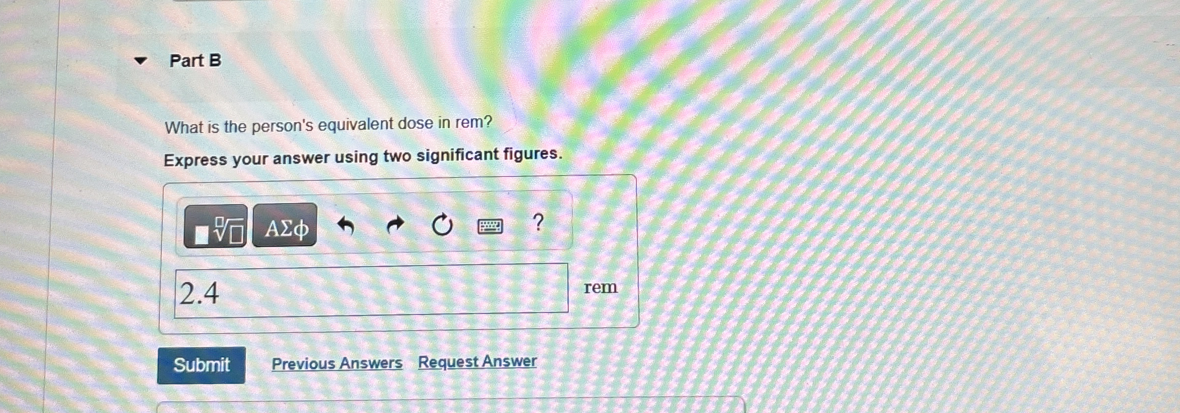 Part B What is the person's equivalent dose in