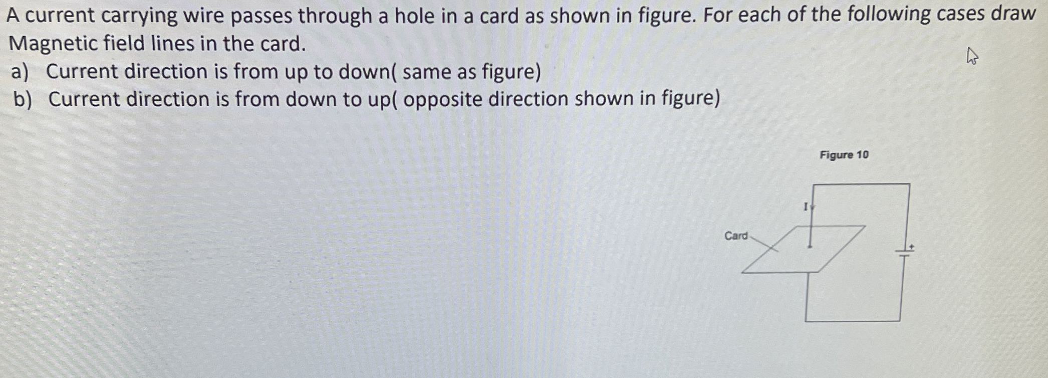 A current carrying wire passes through a hole in