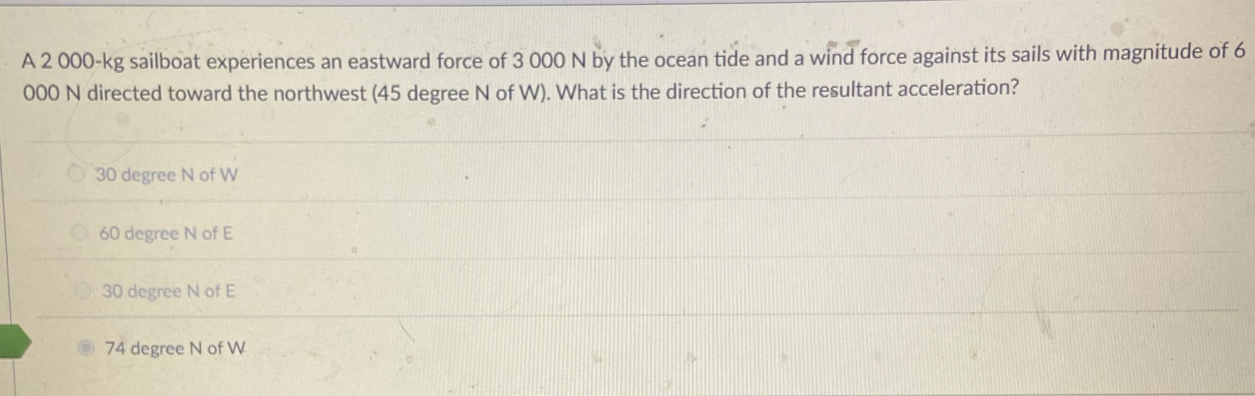 A 2 0 0 0 - k g sailboat experiences an eastward