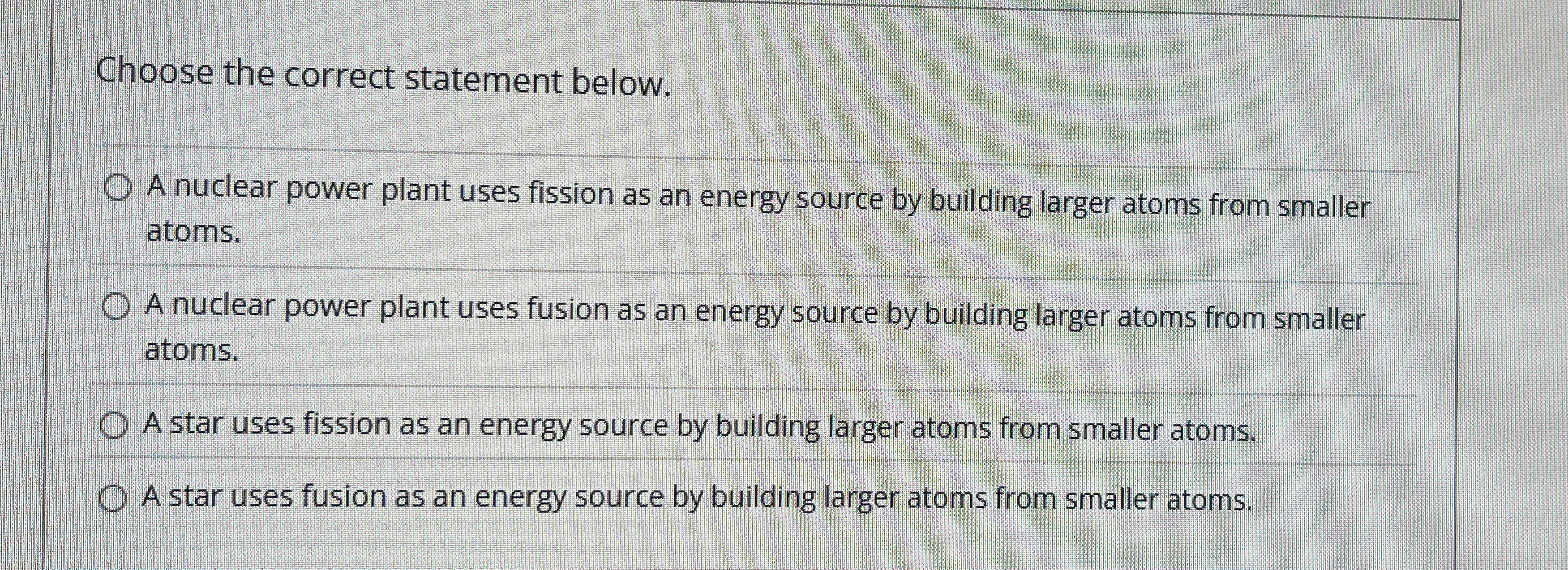 Choose the correct statement below. A nuclear