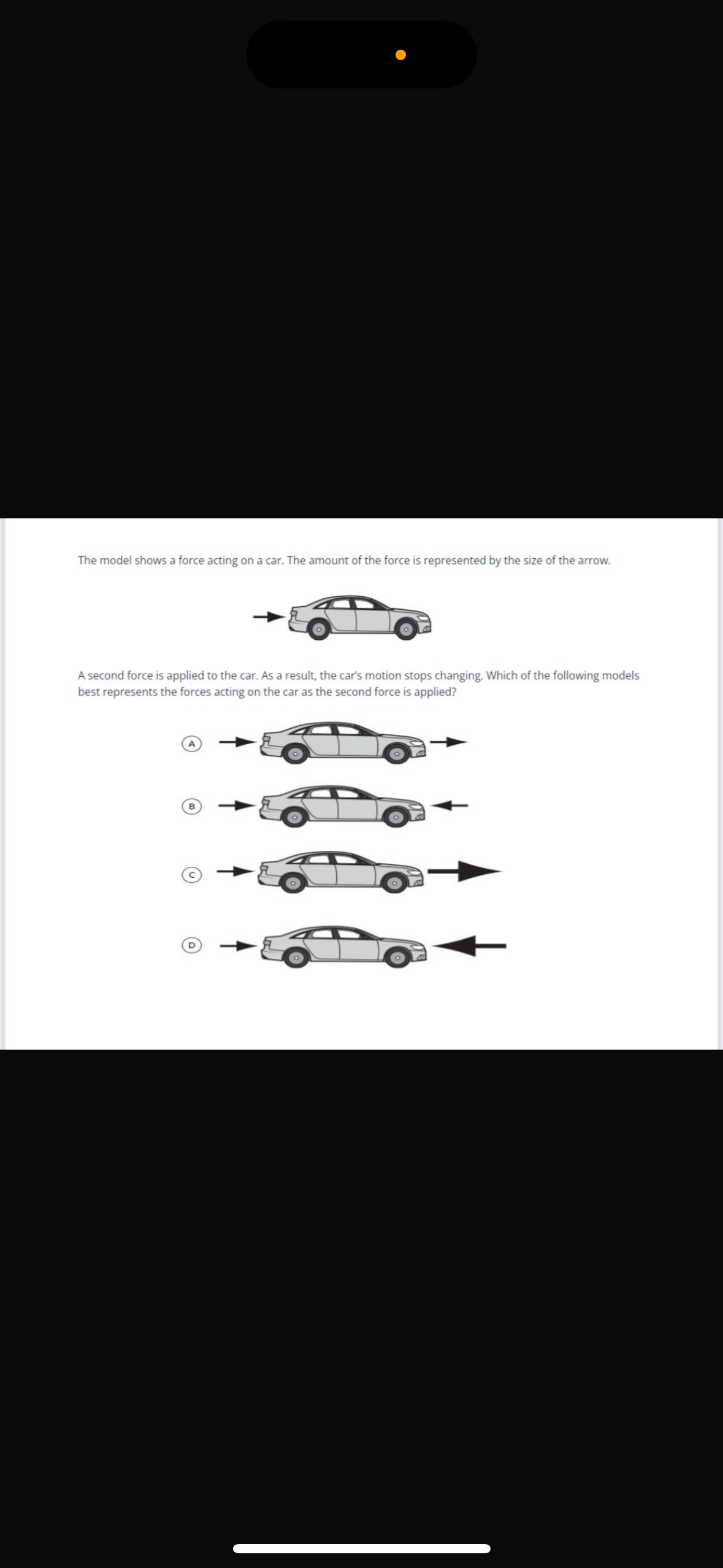 The model shows a force acting on a car. The