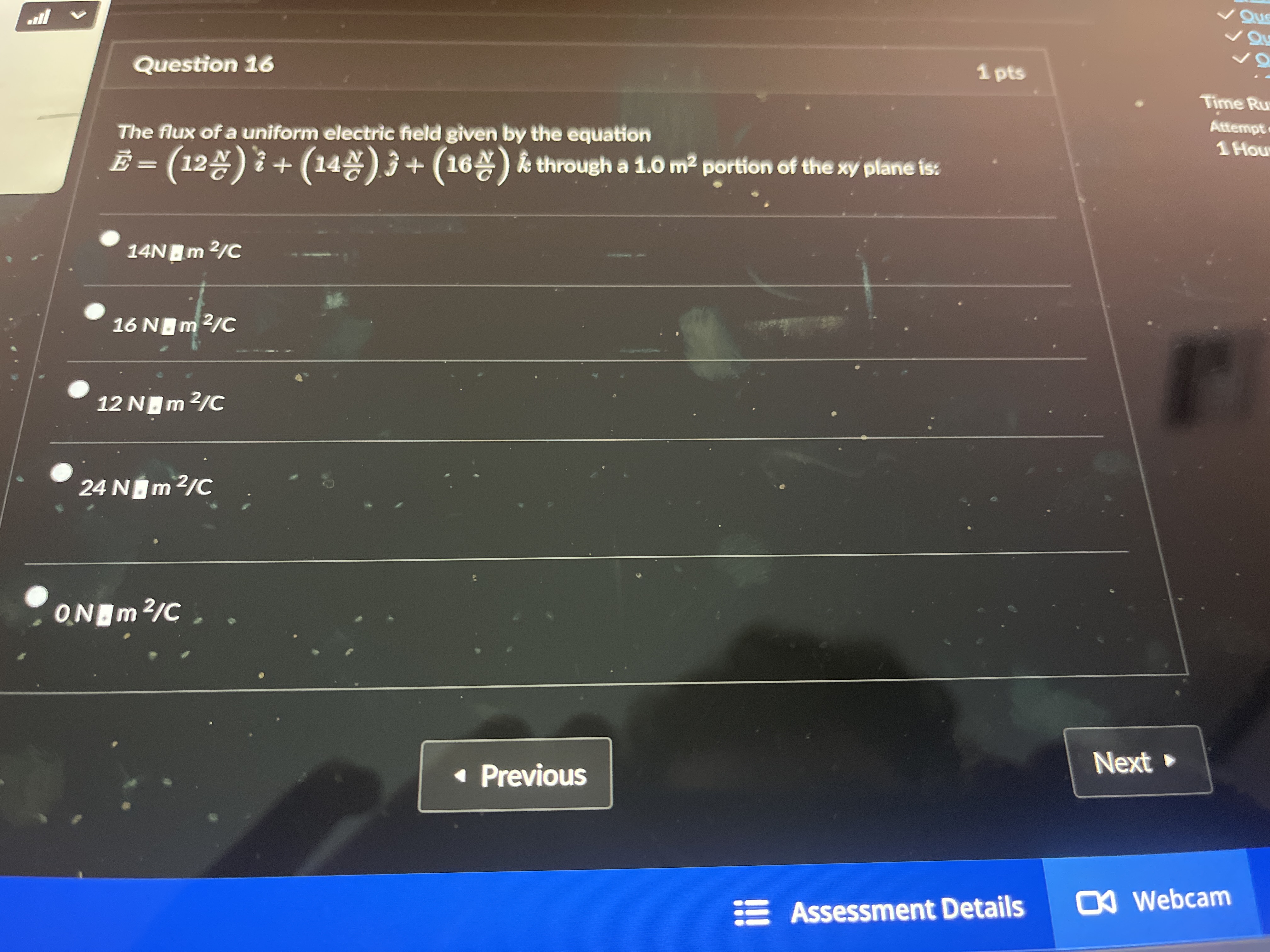 Question 1 6 The flux of a uniform electric field