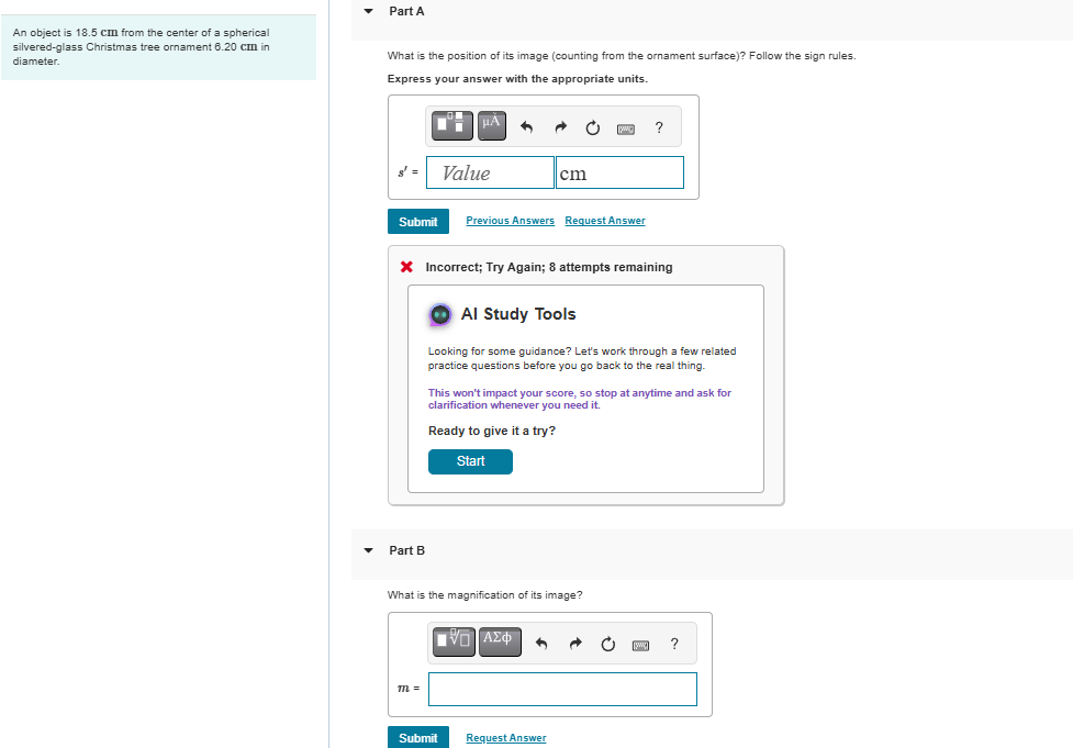 Part A An object is 1 8 . 5 cm from the center of