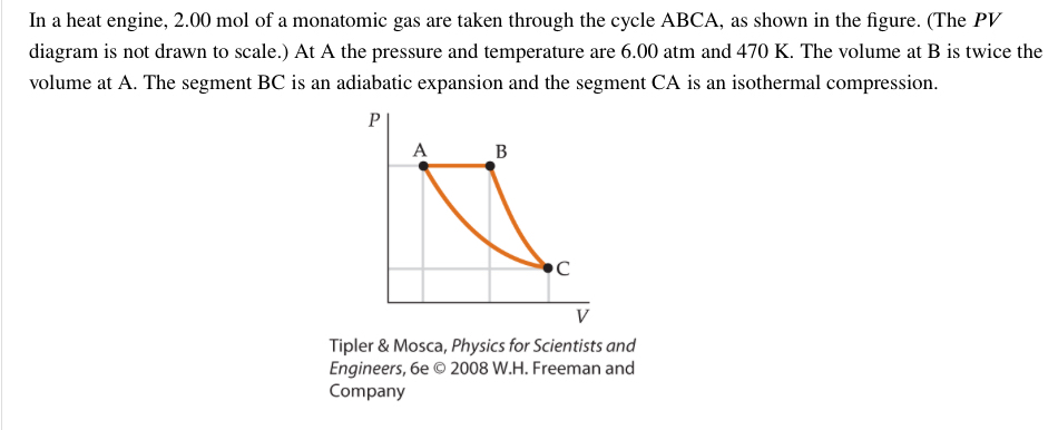 In a heat engine, 2 . 0 0 mol of a monatomic gas