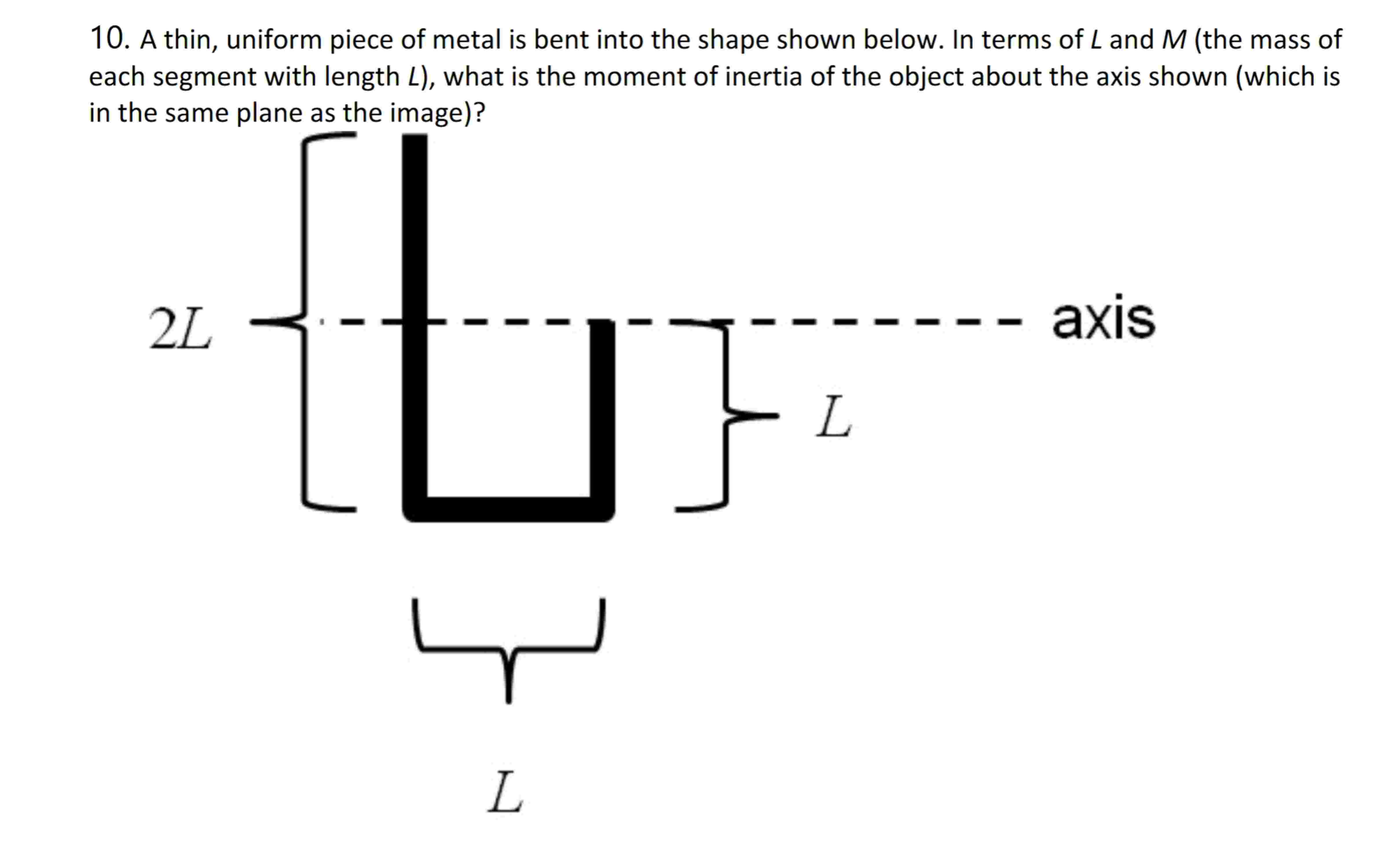 1 0 . A thin, uniform piece of metal is bent into