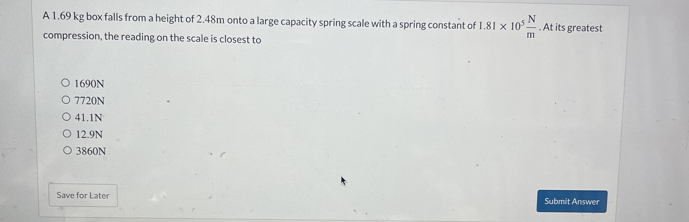A 1 . 6 9 kg box falls from a height of 2 . 4 8 m