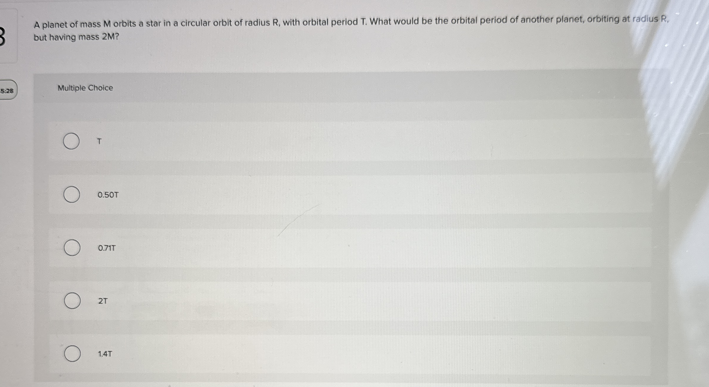 A planet of mass M orbits a star in a circular