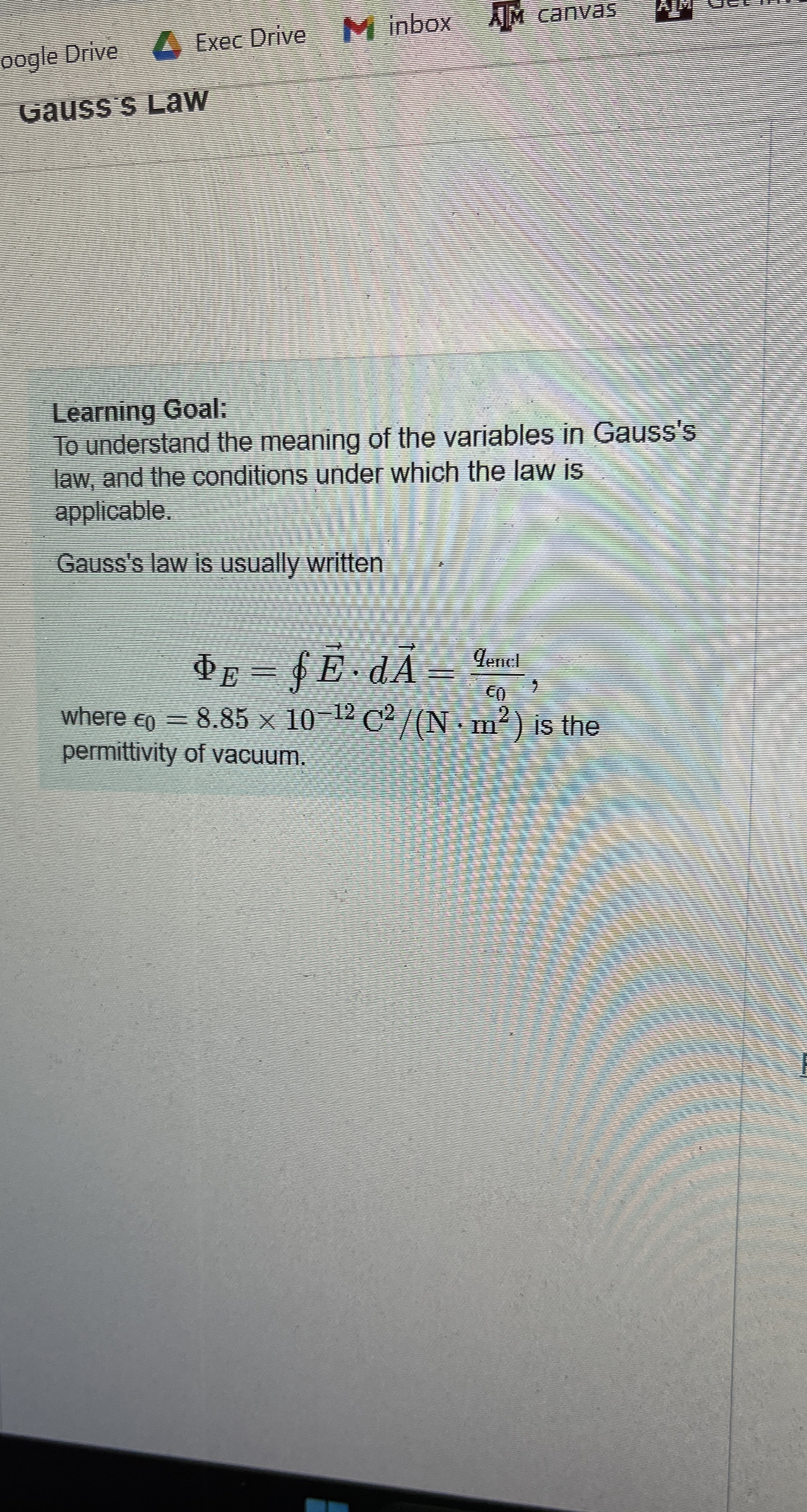 oogle Drive Exec Drive inbox canvas Gauss'S LaW