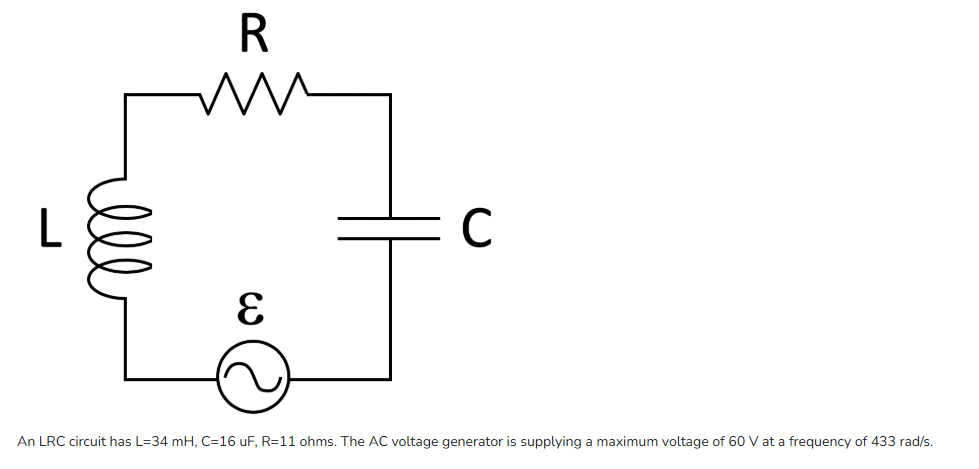 An LRC circuit has L = 3 4 mH , C = 1 6 uF , R =