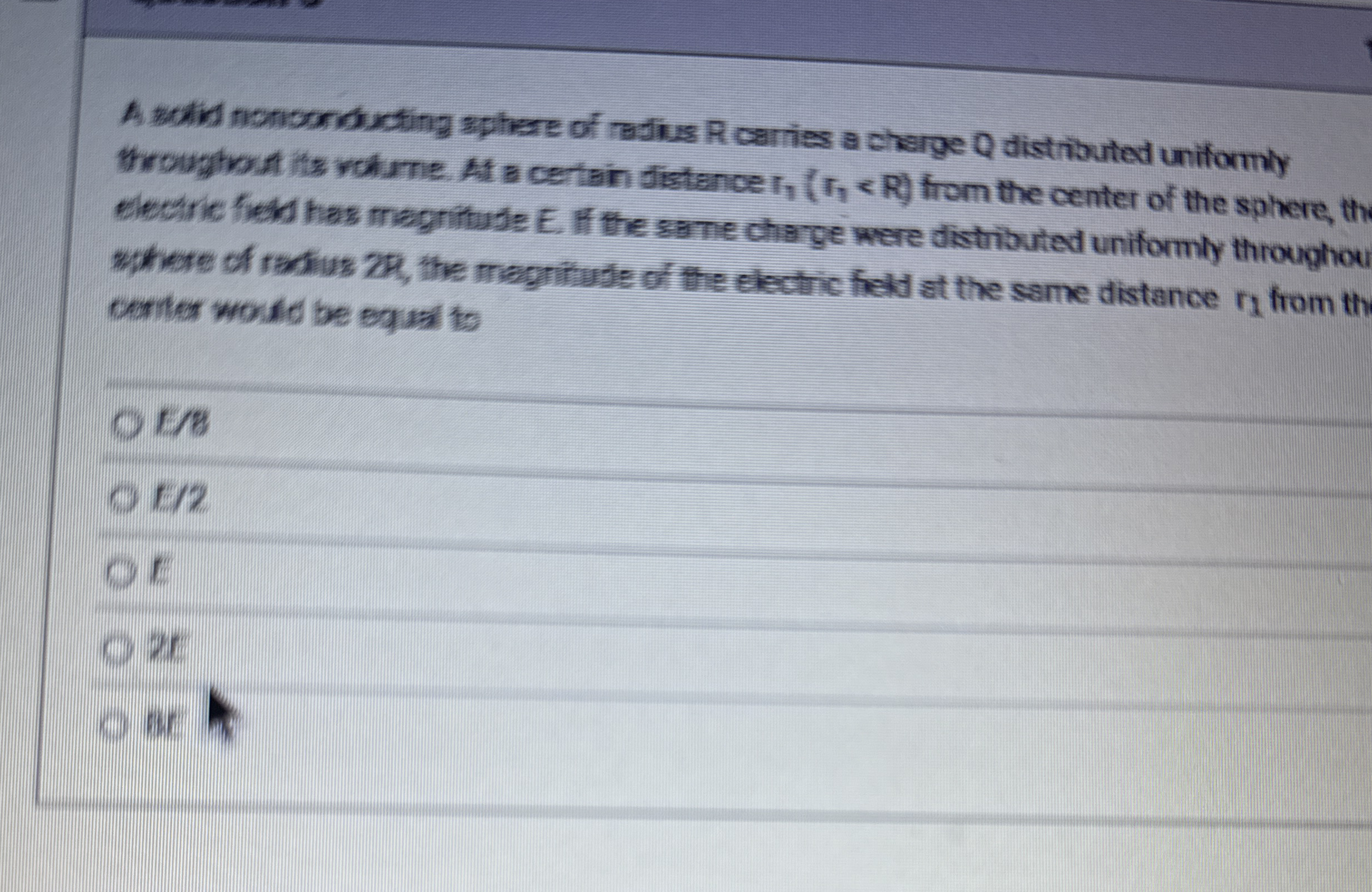 A sclid nonoonducting sphere of redius R carries