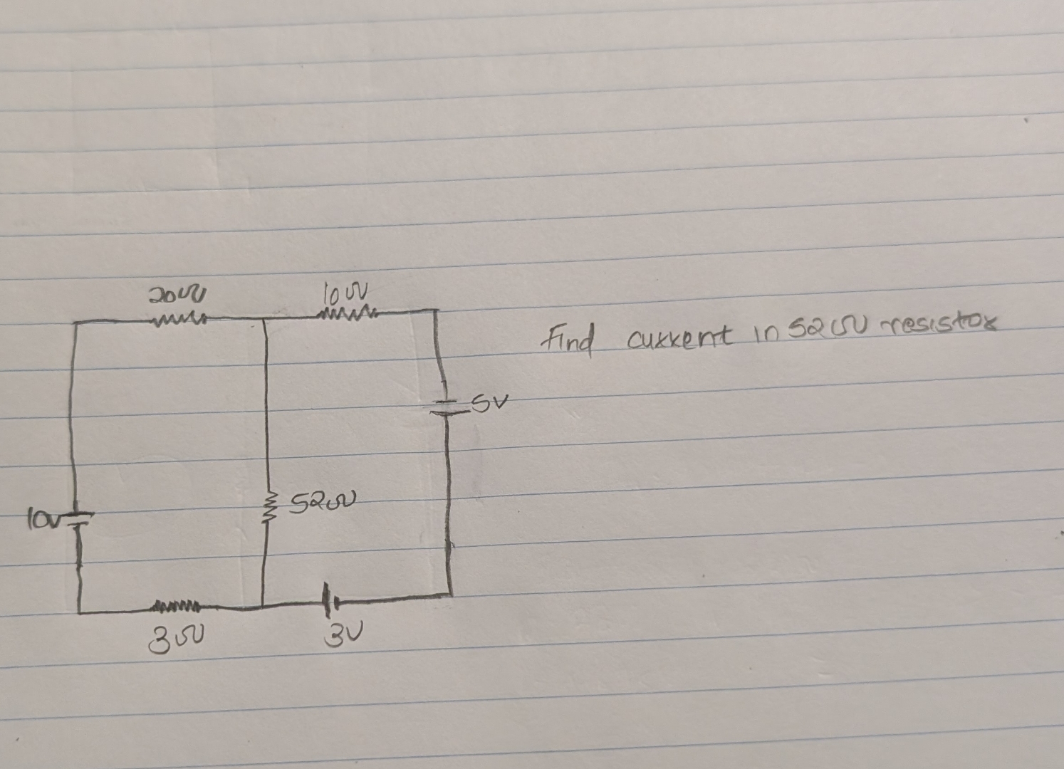 Find current in 5 2 ohms resistor using kischorff