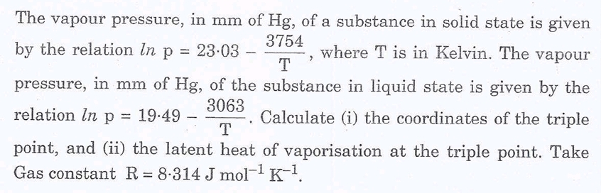 The vapour pressure, in mm of Hg , of a substance