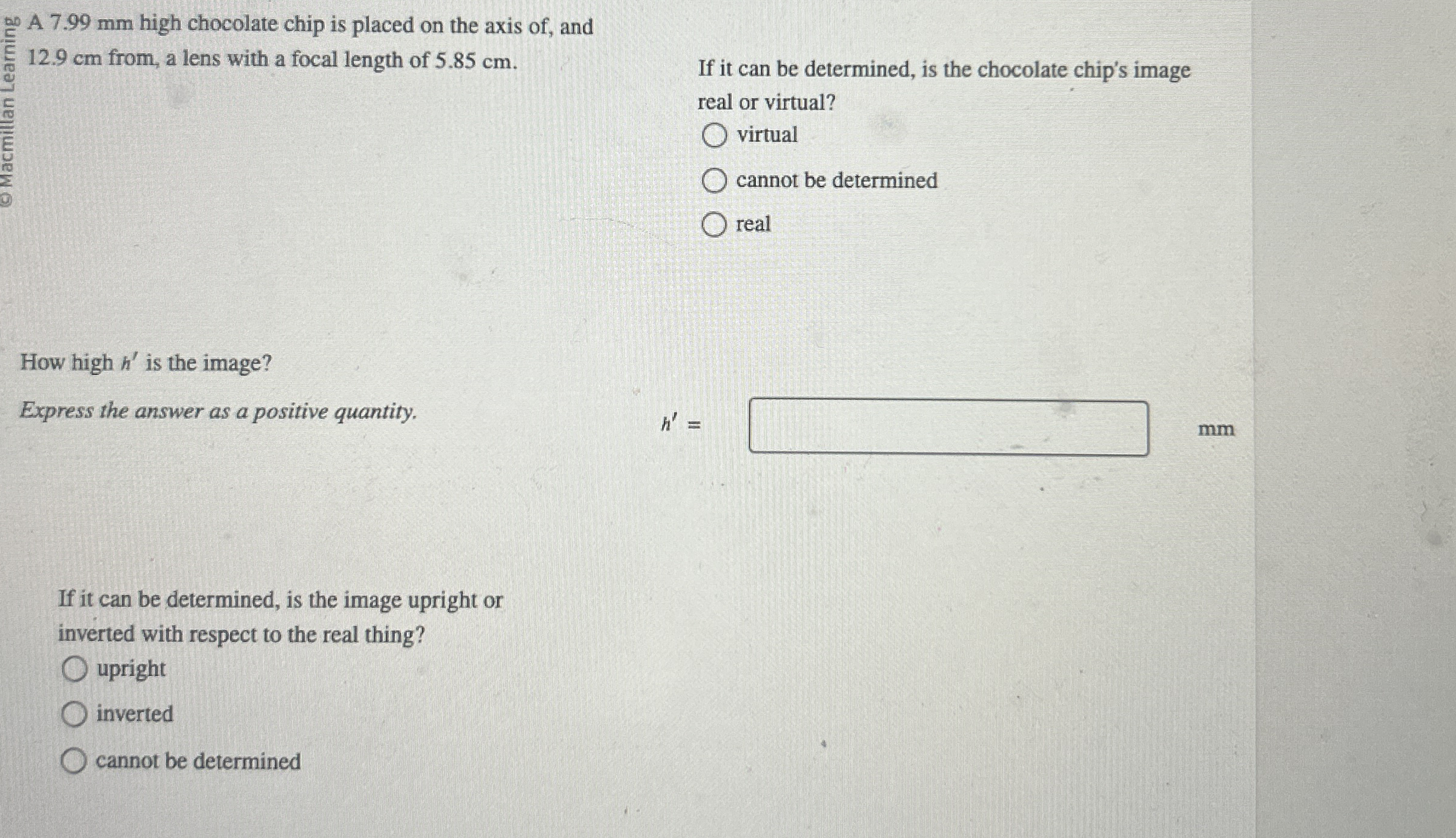A 7 . 9 9 mm high chocolate chip is placed on the