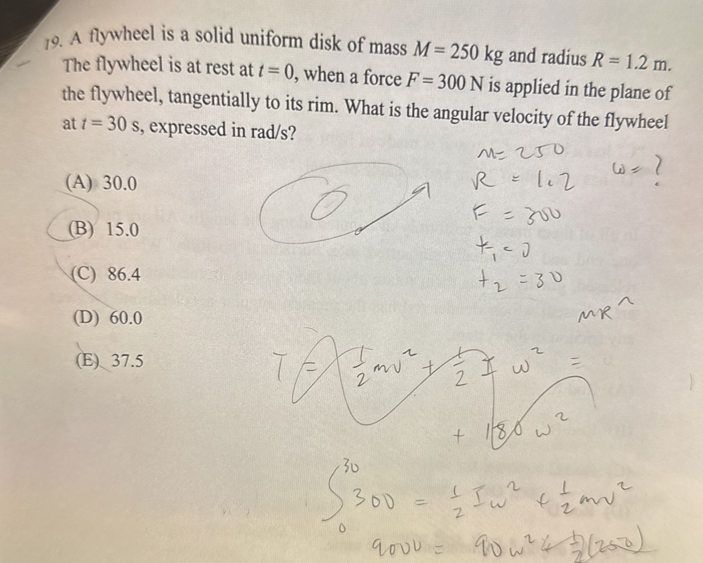 A flywheel is a solid uniform disk of mass M = 2