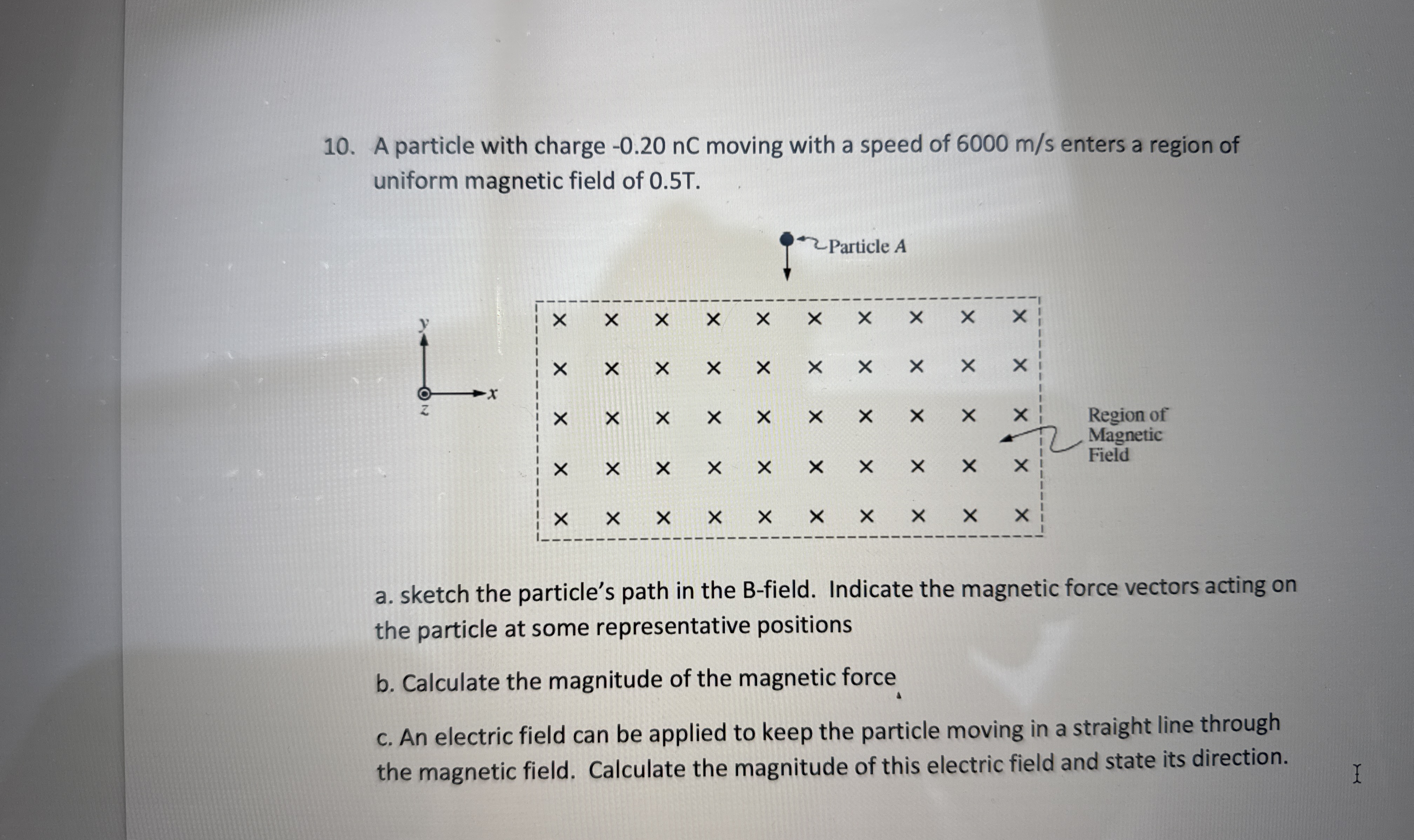 A particle with charge - 0 . 2 0 nC moving with a