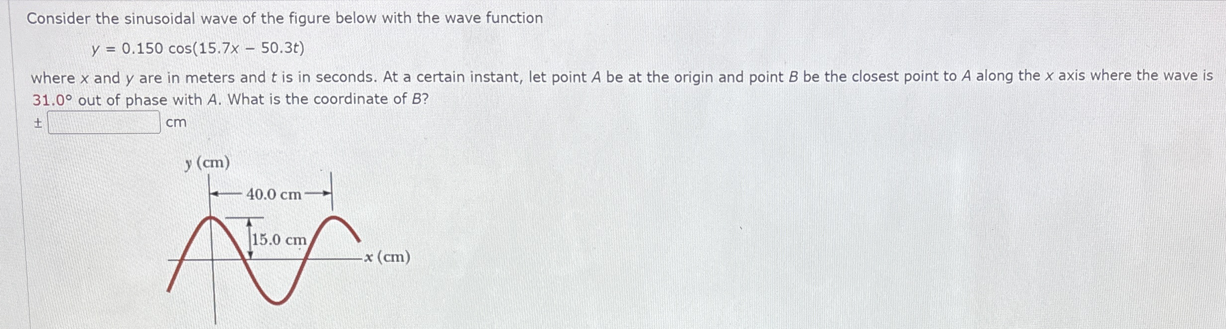 Consider the sinusoidal wave of the figure below