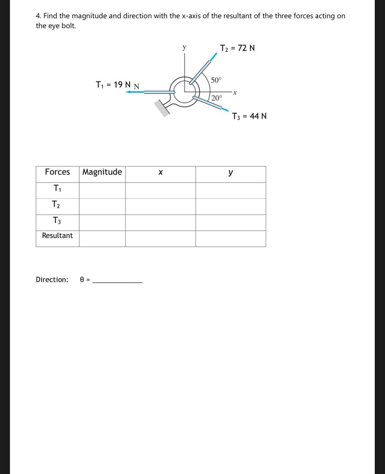 Find the magnitude and direction with the x -