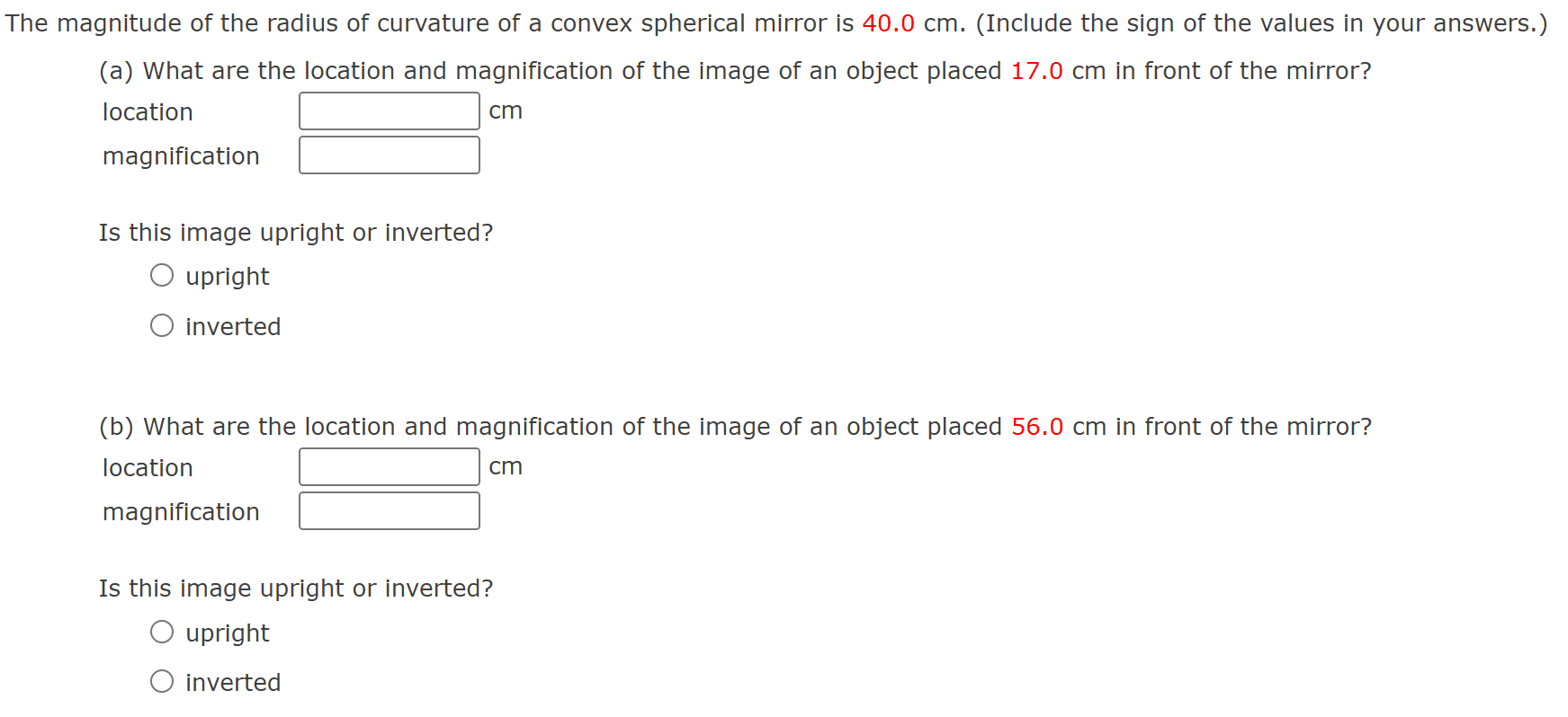 The magnitude of the radius of curvature of a