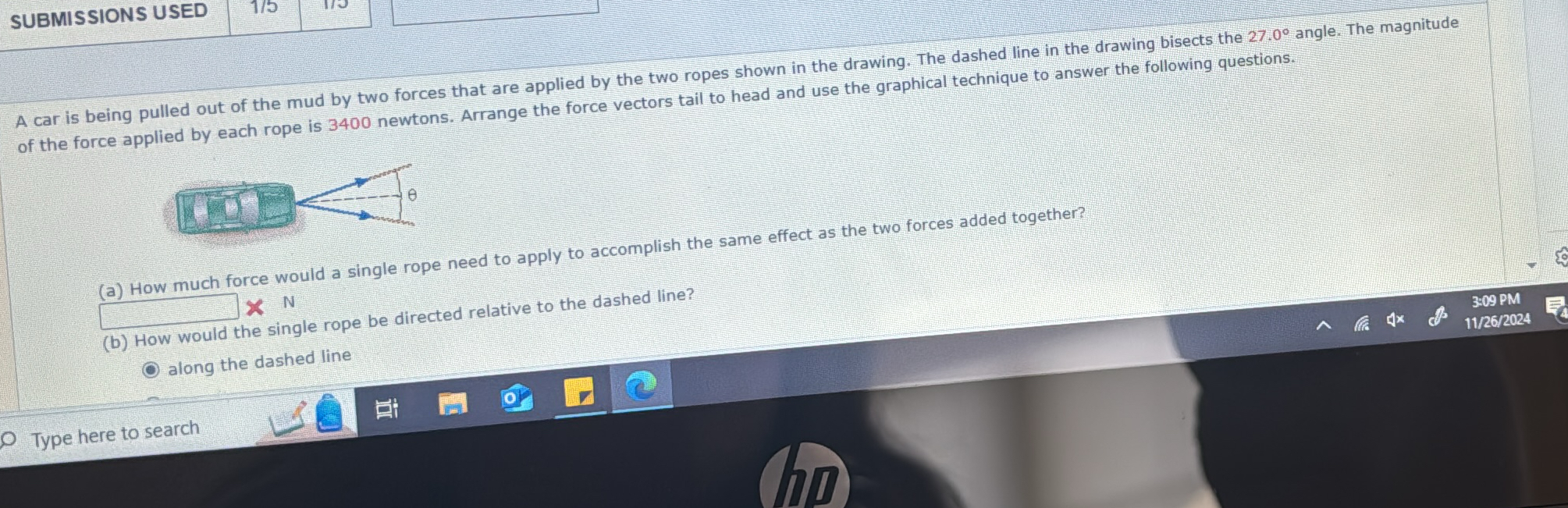 SUBMISSIONS USED 1 5 1 1 5 A car is being pulled