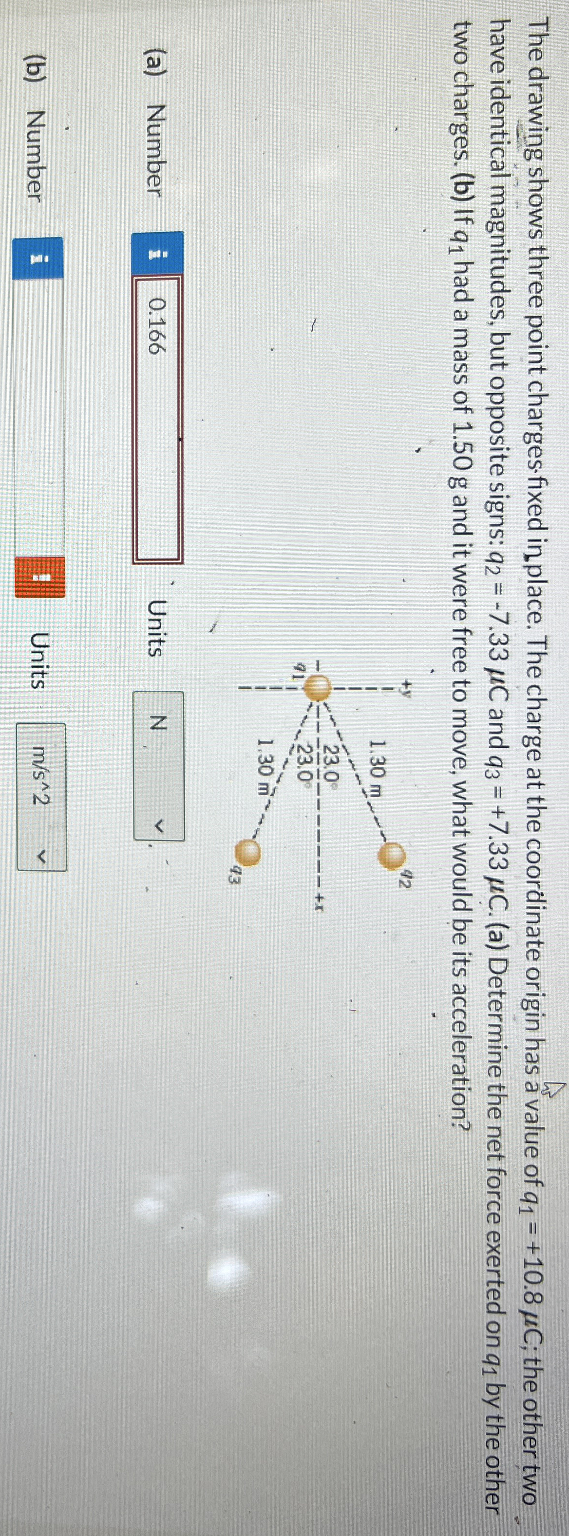 The drawing shows three point charges.fixed in