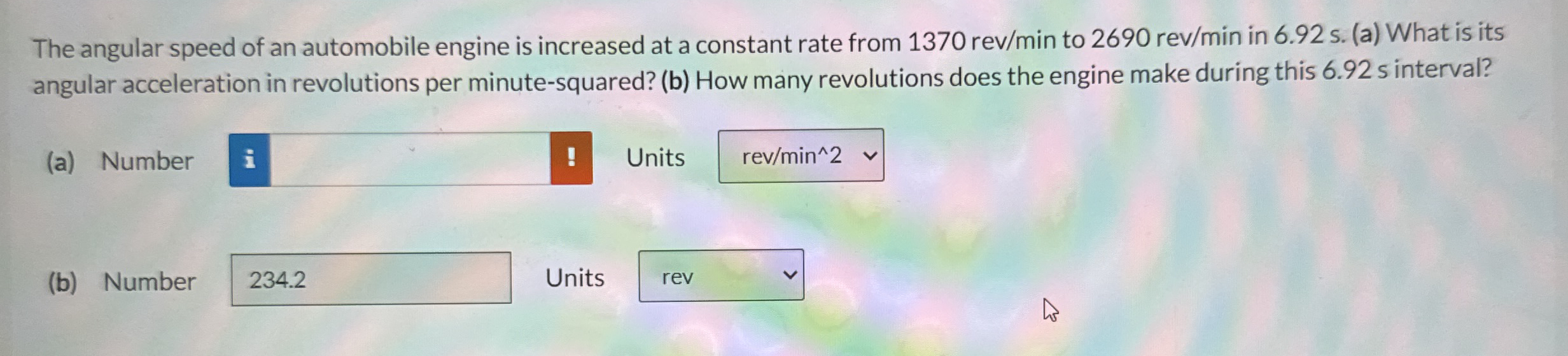 The angular speed of an automobile engine is