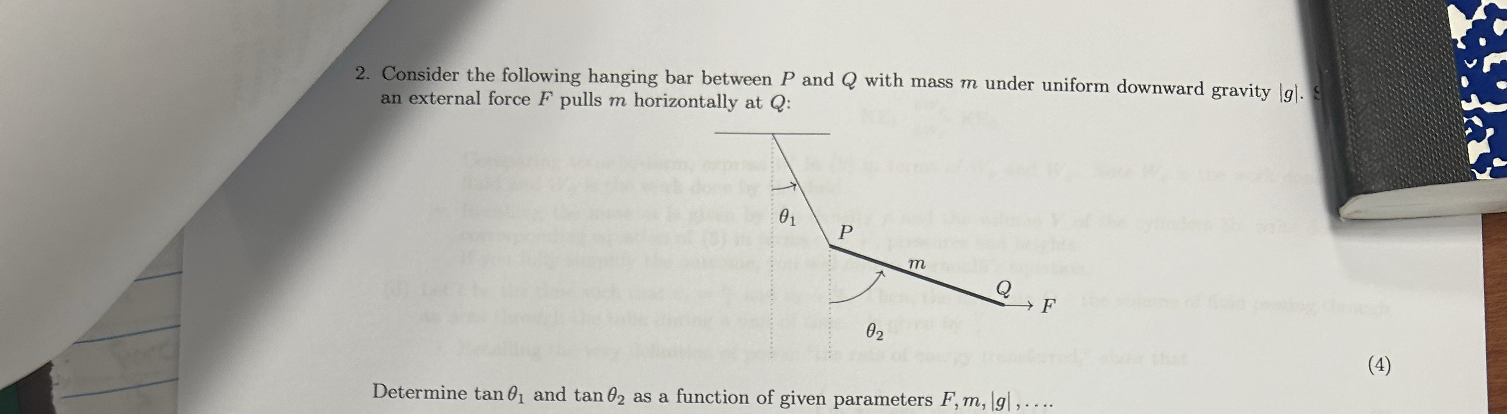 Consider the following hanging bar between P and
