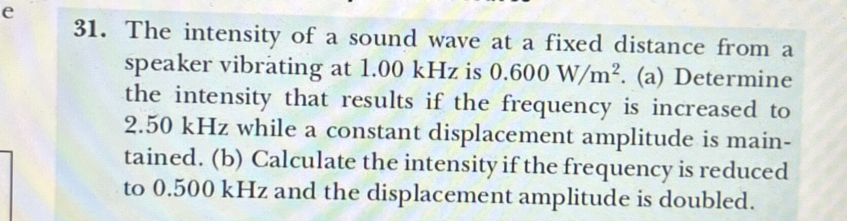 The intensity of a sound wave at a fixed distance