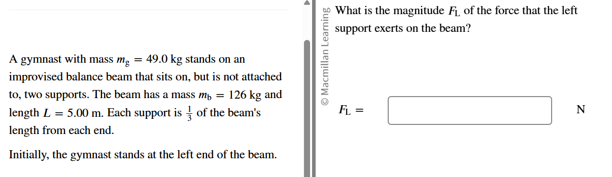 A gymnast with mass m _ ( g ) = 4 9 . 0 kg stands