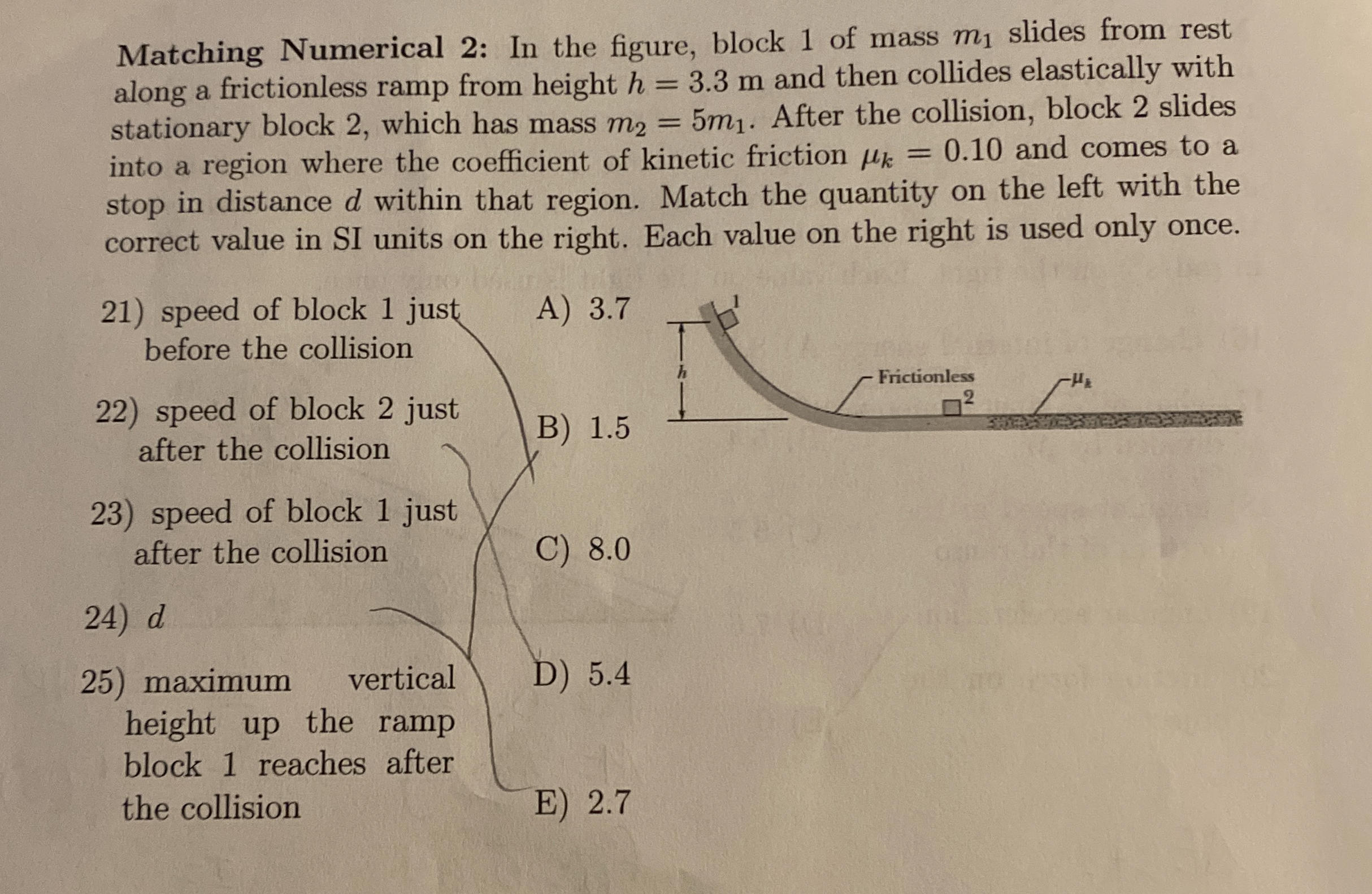 Matching Numerical 2 : In the figure, block 1 of