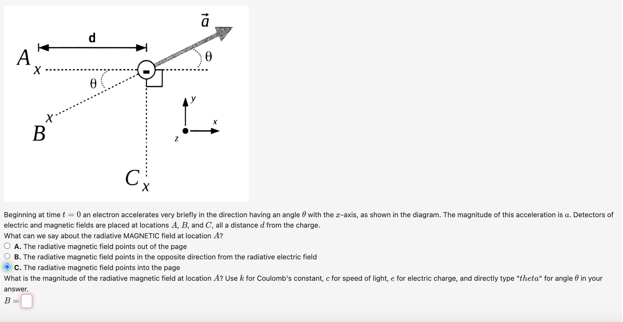 Beginning at time \ ( t = 0 \ ) an electron