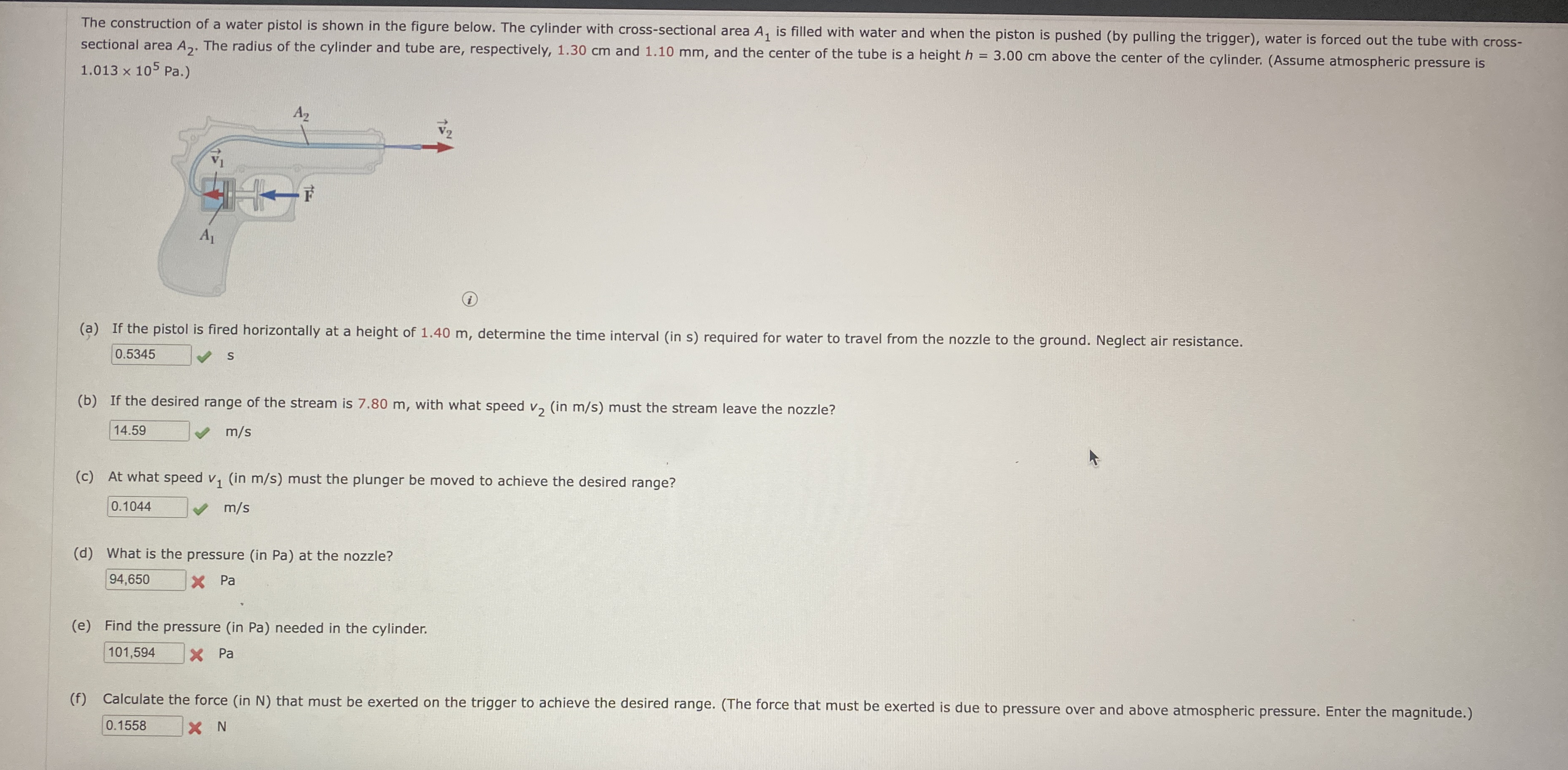 1 . 0 1 3 1 0 5 P a . ) ( a ) If the pistol is