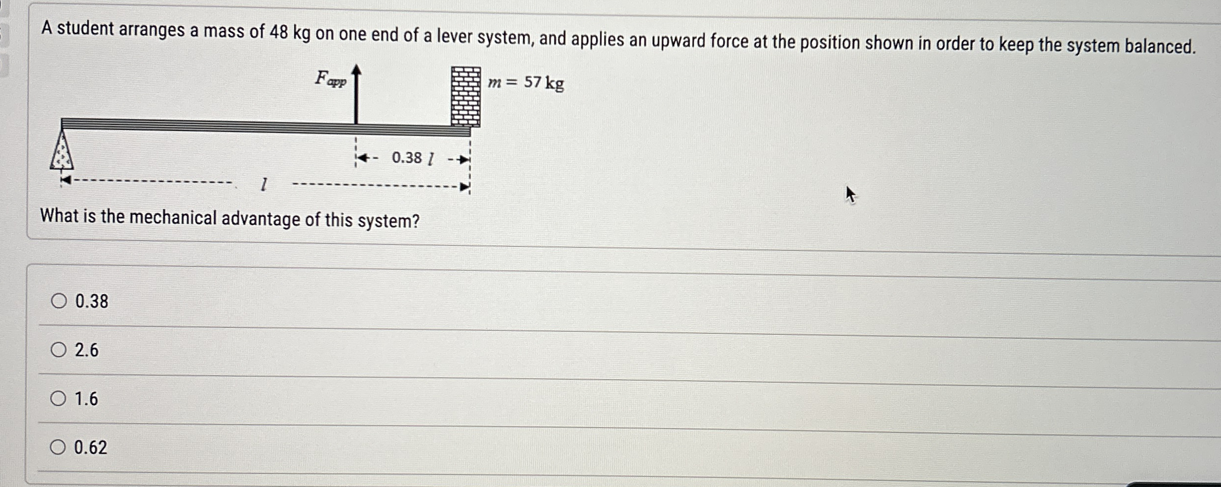 A student arranges a mass of 4 8 kg on one end of