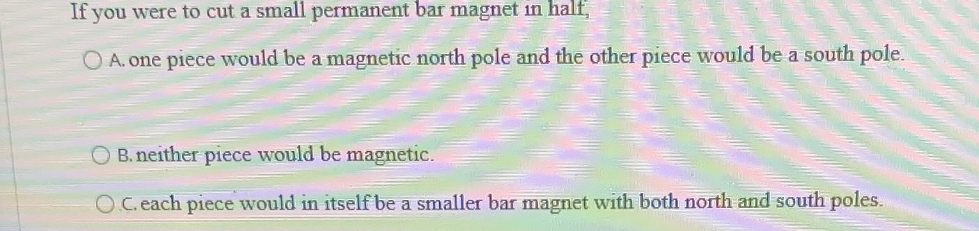 If you were to cut a small permanent bar magnet