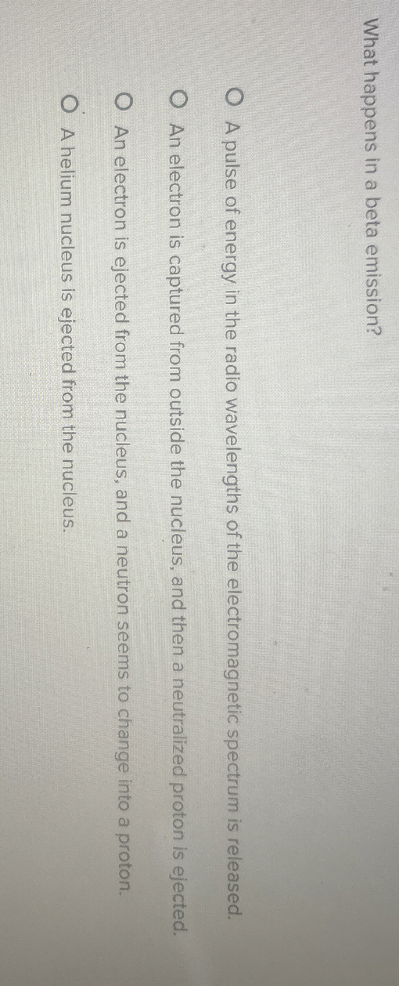 What happens in a beta emission? A pulse of