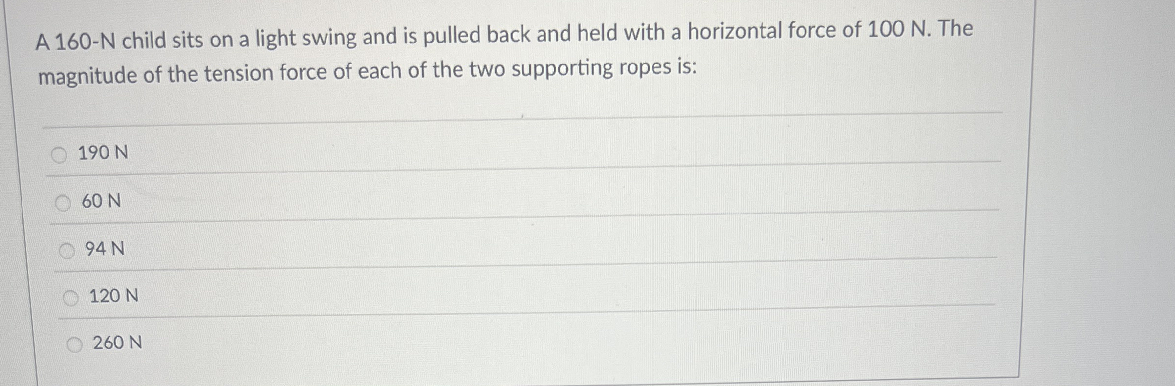 A 1 6 0 - N child sits on a light swing and is