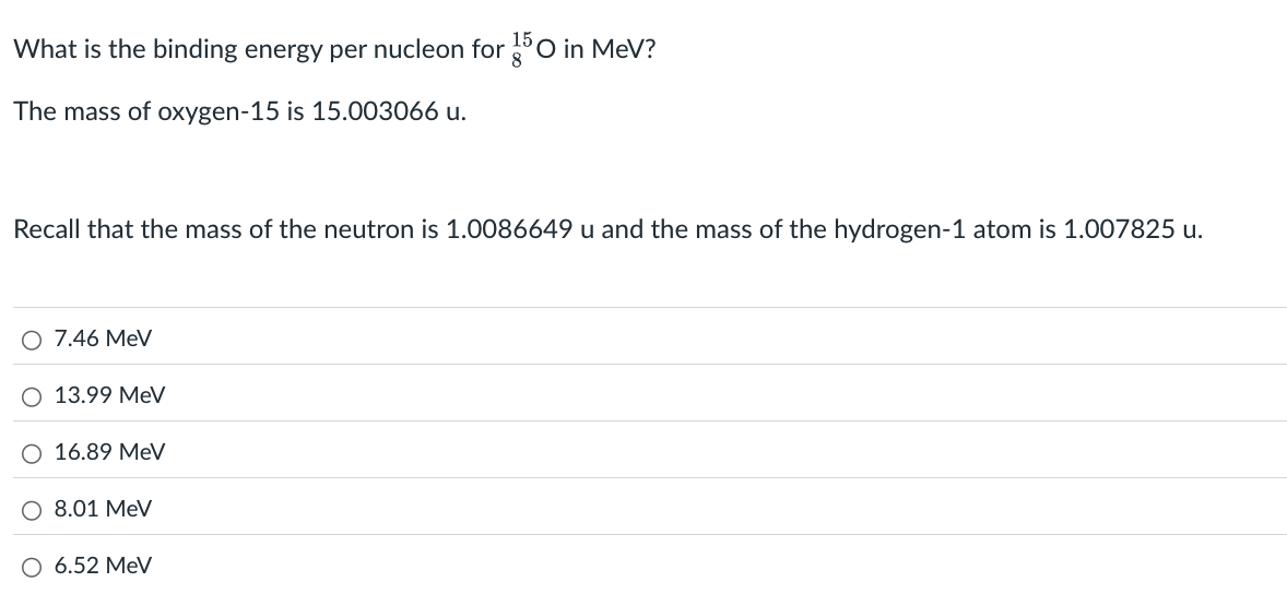 What is the binding energy per nucleon for _ ( 8