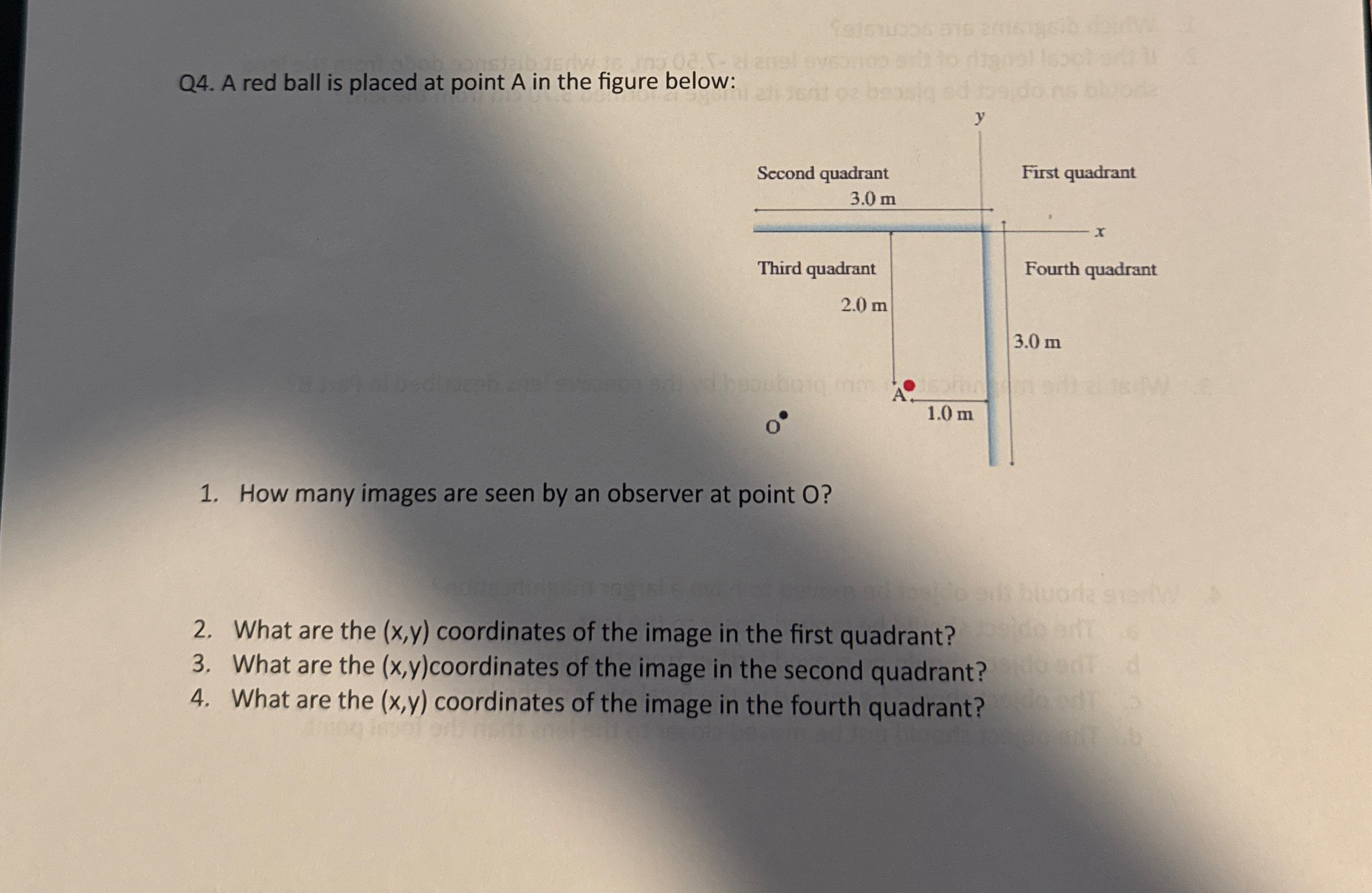 Q 4 . A red ball is placed at point A in the