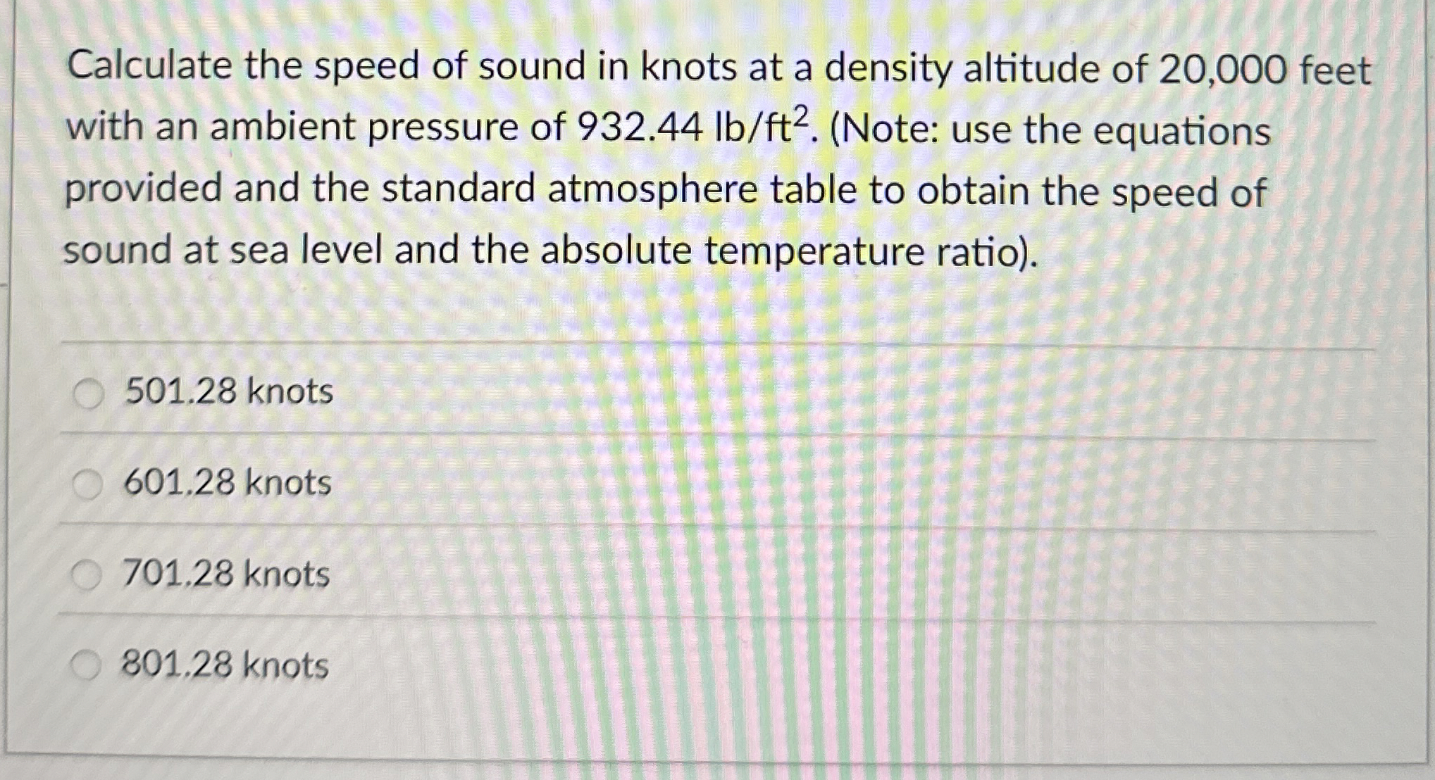 Calculate the speed of sound in knots at a