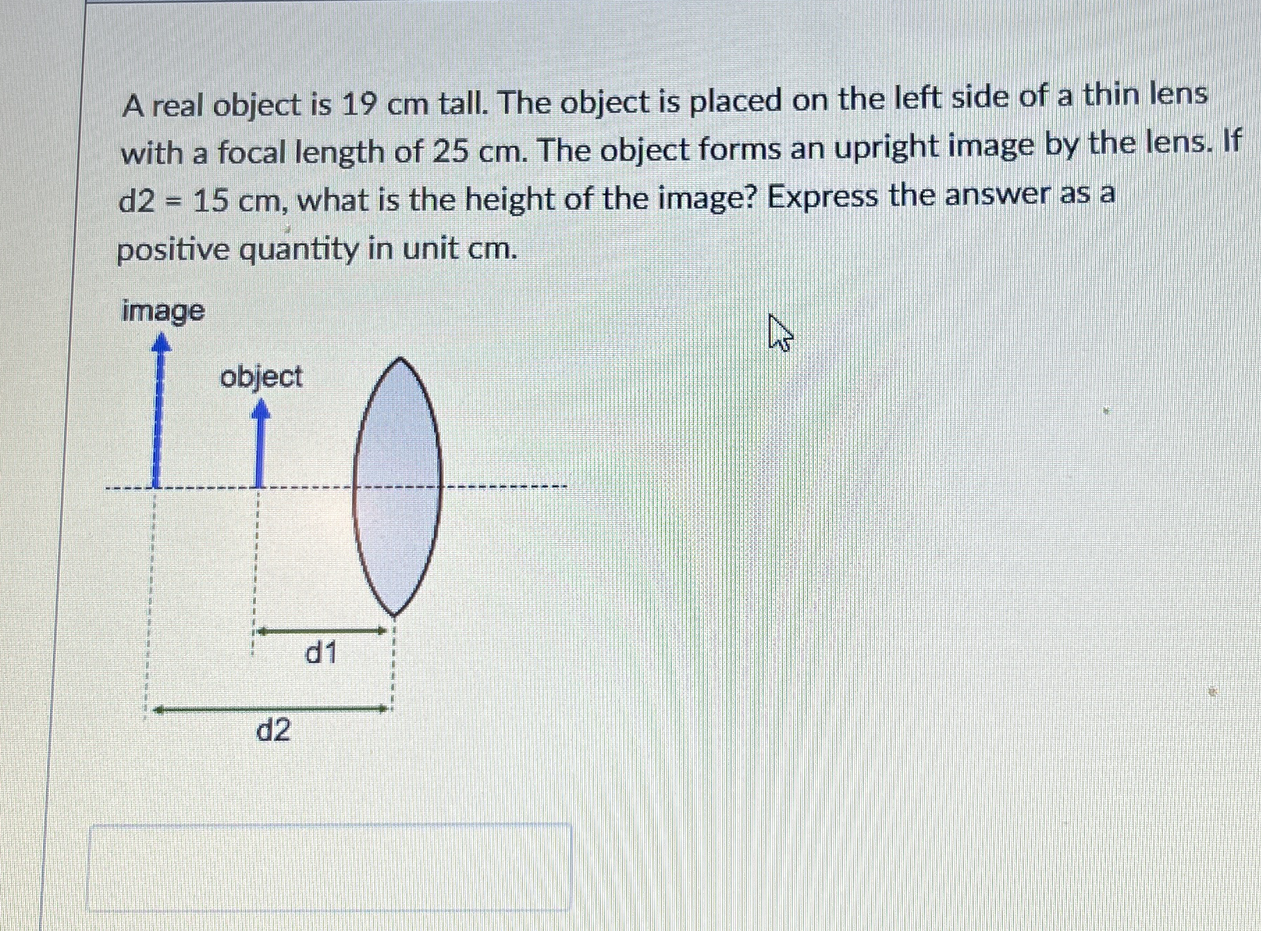 A real object is 1 9 cm tall. The object is