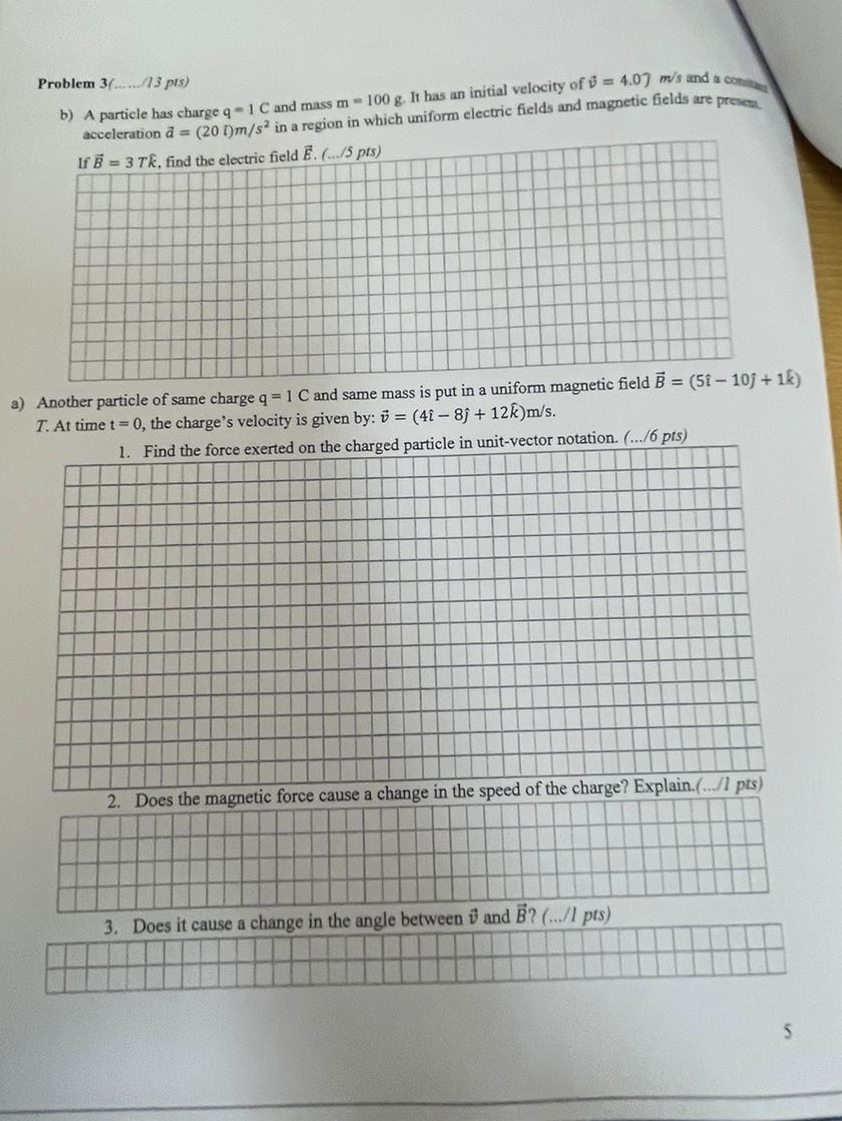 Problem 3 6 A 3 pts ) b ) A particle has charge q