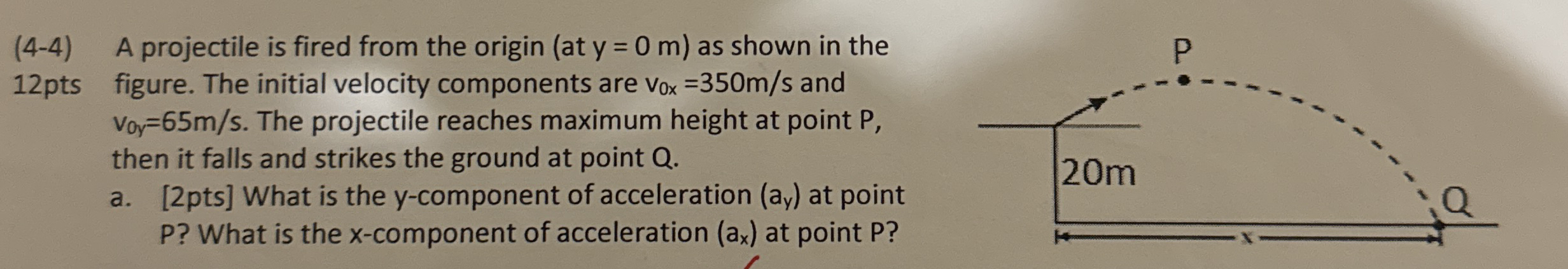 ( 4 - 4 ) A projectile is fired from the origin (