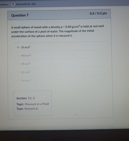 ineatine Sponsoned Ad - Aile. Question 7 0 . 3 0