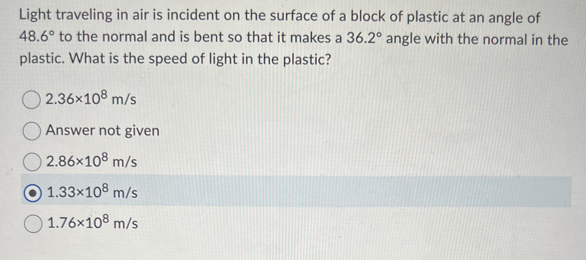 Light traveling in air is incident on the surface