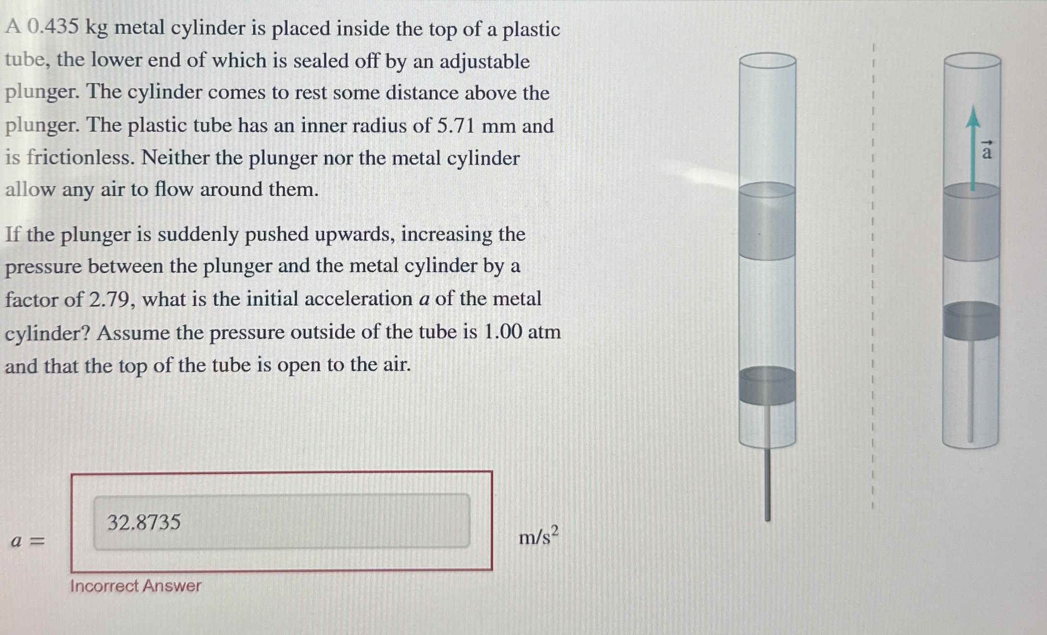 A 0 . 4 3 5 kg metal cylinder is placed inside